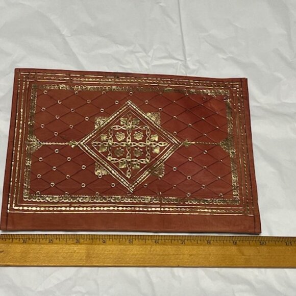 VTG Leather Book Notebook Cover Protector Gold Leaf Designs 7.25"x10" - Picture 12 of 16